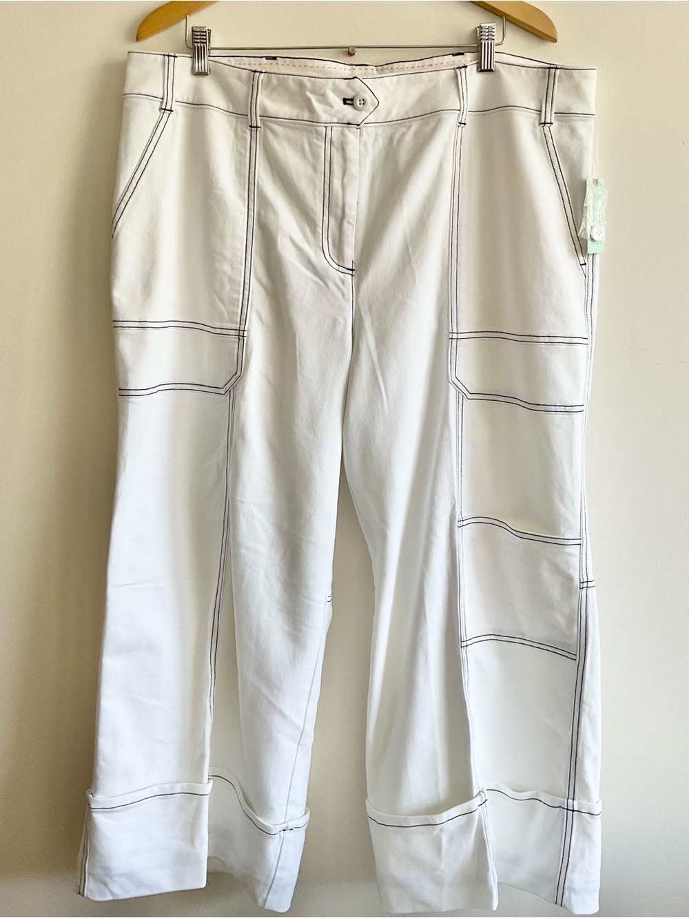 NWT Maeve Anthropologie | White w/ Black Stitch Wide Leg Cropped Trousers | 18W